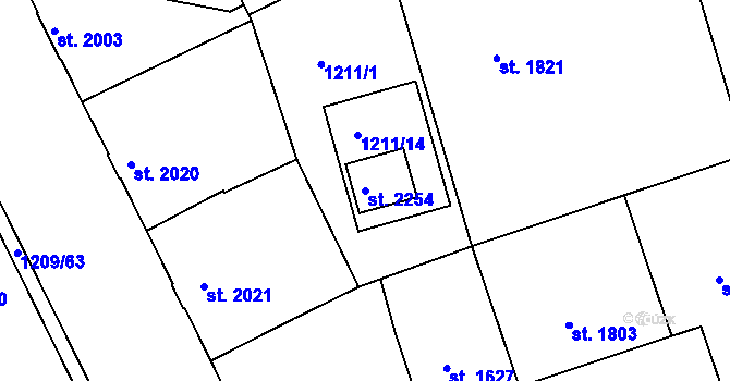 Parcela st. 2254 v KÚ Chrudim, Katastrální mapa