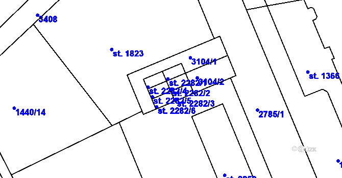 Parcela st. 2282/2 v KÚ Chrudim, Katastrální mapa
