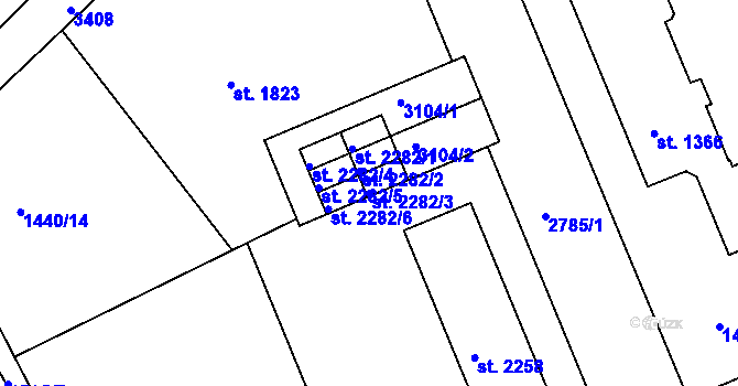 Parcela st. 2282/3 v KÚ Chrudim, Katastrální mapa