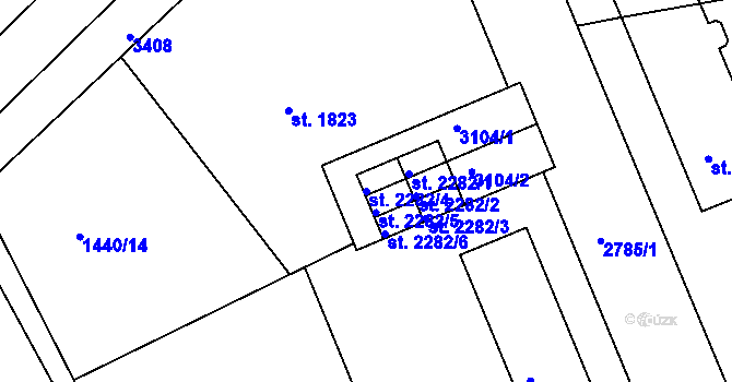 Parcela st. 2282/4 v KÚ Chrudim, Katastrální mapa