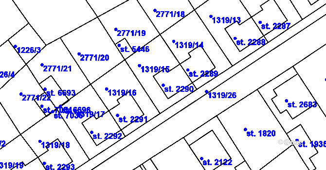 Parcela st. 2290 v KÚ Chrudim, Katastrální mapa