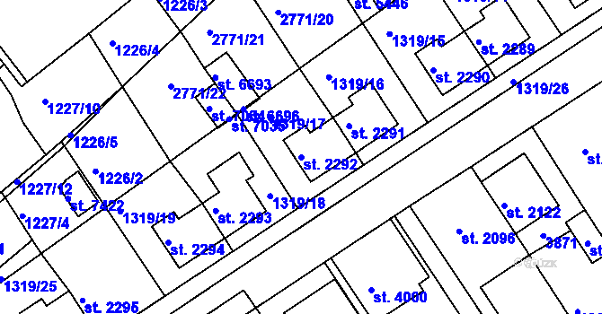 Parcela st. 2292 v KÚ Chrudim, Katastrální mapa