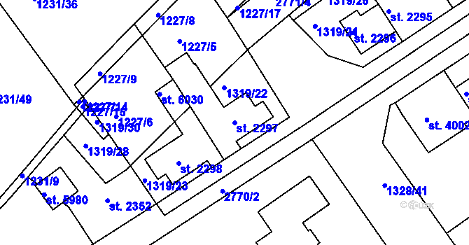 Parcela st. 2297 v KÚ Chrudim, Katastrální mapa