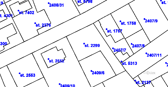 Parcela st. 2299 v KÚ Chrudim, Katastrální mapa