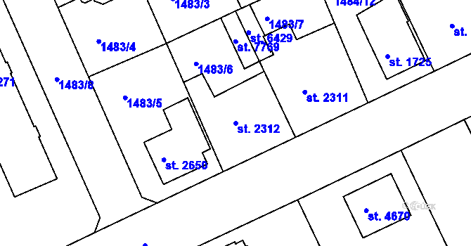 Parcela st. 2312 v KÚ Chrudim, Katastrální mapa