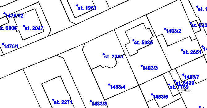 Parcela st. 2313 v KÚ Chrudim, Katastrální mapa