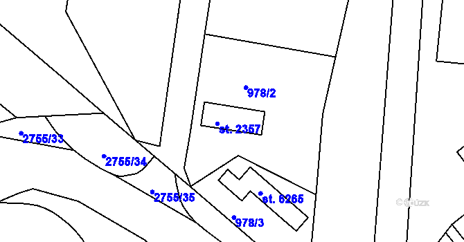 Parcela st. 2357 v KÚ Chrudim, Katastrální mapa