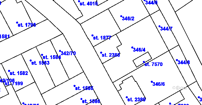 Parcela st. 2388 v KÚ Chrudim, Katastrální mapa