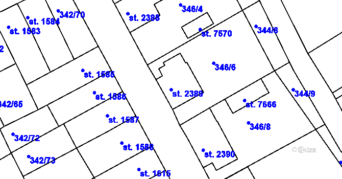 Parcela st. 2389 v KÚ Chrudim, Katastrální mapa