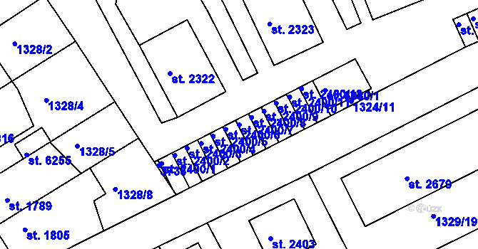 Parcela st. 2400/7 v KÚ Chrudim, Katastrální mapa