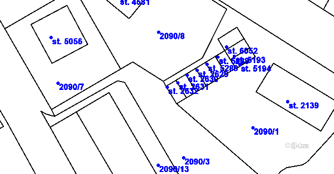Parcela st. 2632 v KÚ Chrudim, Katastrální mapa