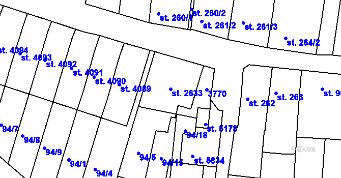 Parcela st. 2633 v KÚ Chrudim, Katastrální mapa