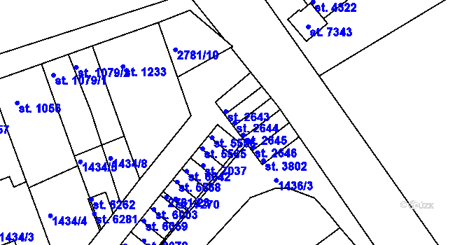 Parcela st. 2644 v KÚ Chrudim, Katastrální mapa