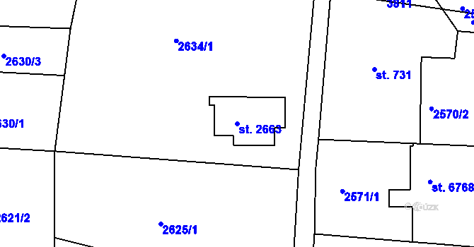 Parcela st. 2663 v KÚ Chrudim, Katastrální mapa