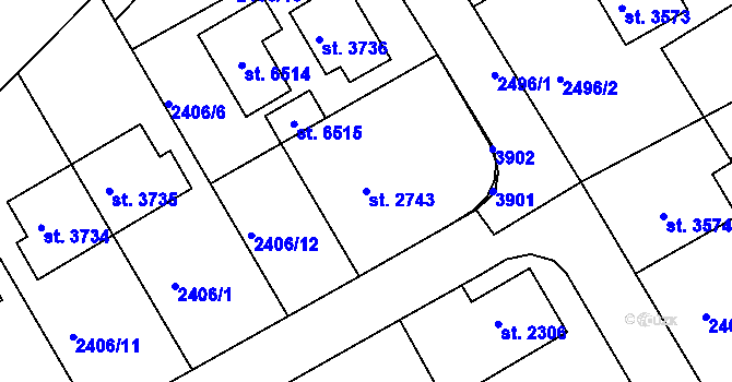 Parcela st. 2743 v KÚ Chrudim, Katastrální mapa