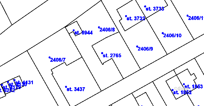 Parcela st. 2765 v KÚ Chrudim, Katastrální mapa