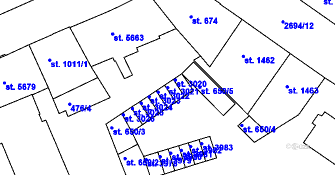 Parcela st. 3021 v KÚ Chrudim, Katastrální mapa