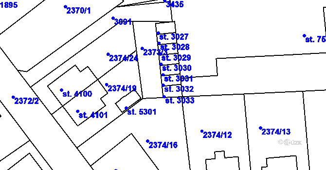 Parcela st. 3032 v KÚ Chrudim, Katastrální mapa