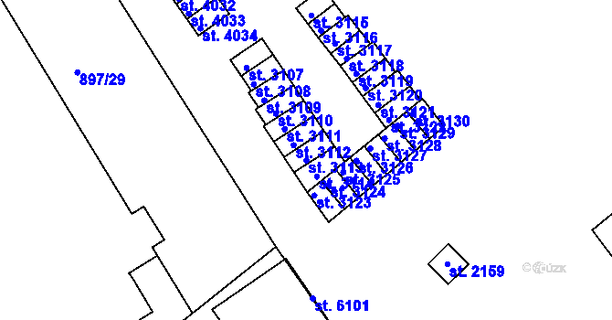 Parcela st. 3113 v KÚ Chrudim, Katastrální mapa