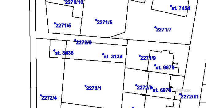 Parcela st. 3134 v KÚ Chrudim, Katastrální mapa