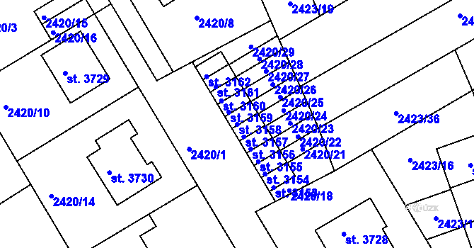 Parcela st. 3158 v KÚ Chrudim, Katastrální mapa