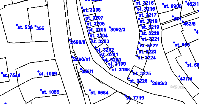 Parcela st. 3201 v KÚ Chrudim, Katastrální mapa