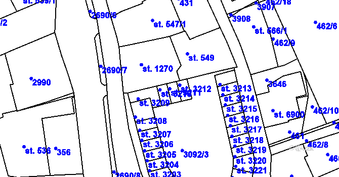 Parcela st. 3211 v KÚ Chrudim, Katastrální mapa