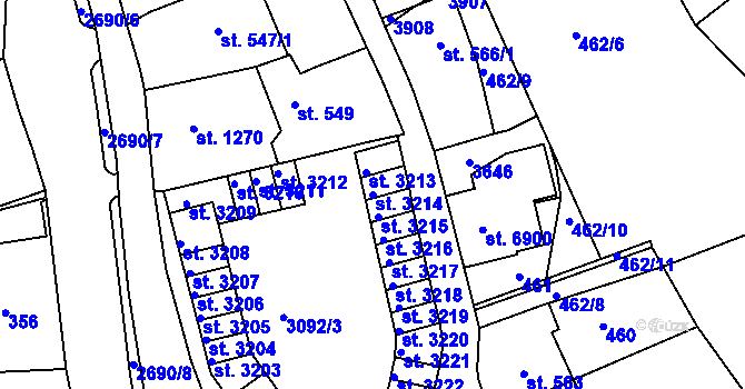 Parcela st. 3214 v KÚ Chrudim, Katastrální mapa