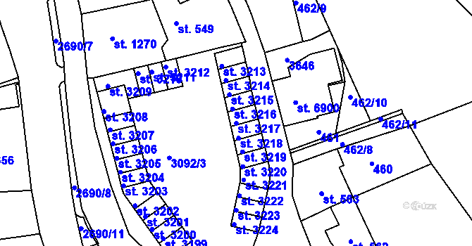 Parcela st. 3217 v KÚ Chrudim, Katastrální mapa