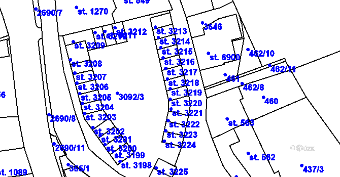 Parcela st. 3219 v KÚ Chrudim, Katastrální mapa