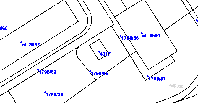 Parcela st. 4017 v KÚ Chrudim, Katastrální mapa