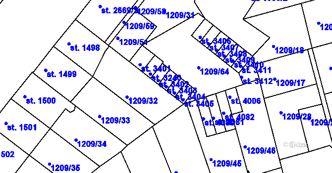 Parcela st. 3403 v KÚ Chrudim, Katastrální mapa