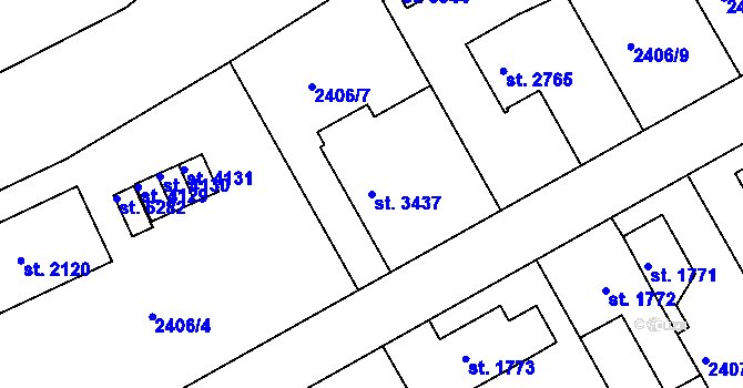 Parcela st. 3437 v KÚ Chrudim, Katastrální mapa