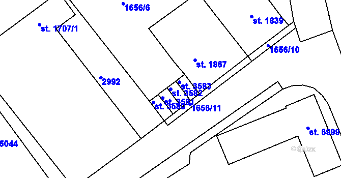 Parcela st. 3582 v KÚ Chrudim, Katastrální mapa