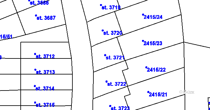 Parcela st. 3721 v KÚ Chrudim, Katastrální mapa