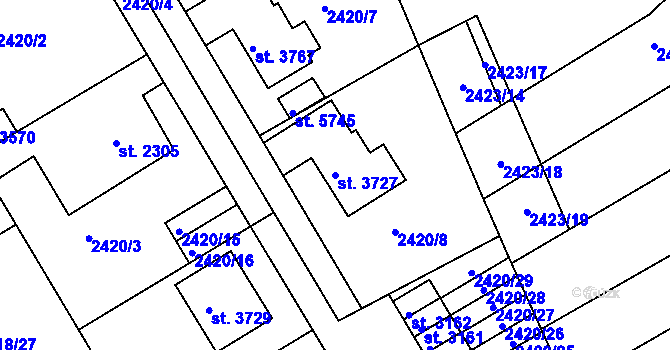 Parcela st. 3727 v KÚ Chrudim, Katastrální mapa