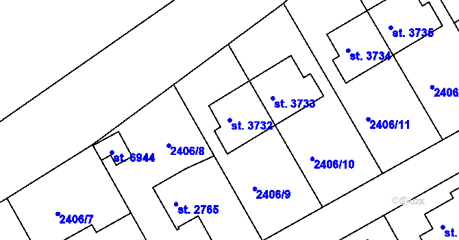 Parcela st. 3732 v KÚ Chrudim, Katastrální mapa