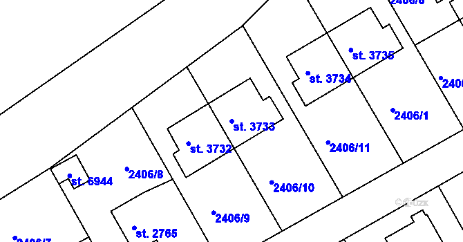 Parcela st. 3733 v KÚ Chrudim, Katastrální mapa