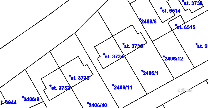 Parcela st. 3734 v KÚ Chrudim, Katastrální mapa