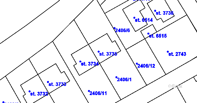 Parcela st. 3735 v KÚ Chrudim, Katastrální mapa