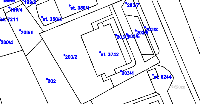 Parcela st. 3742 v KÚ Chrudim, Katastrální mapa