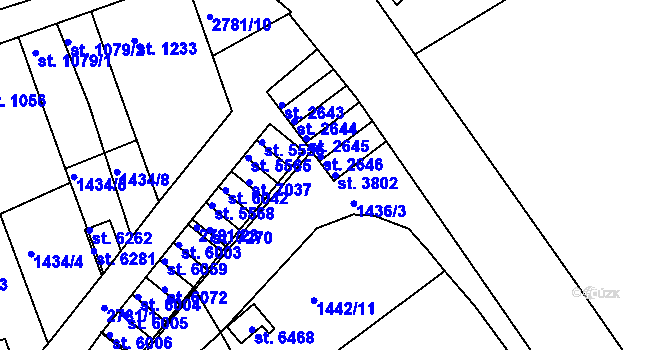 Parcela st. 3802 v KÚ Chrudim, Katastrální mapa