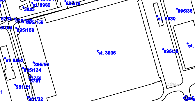 Parcela st. 3806 v KÚ Chrudim, Katastrální mapa