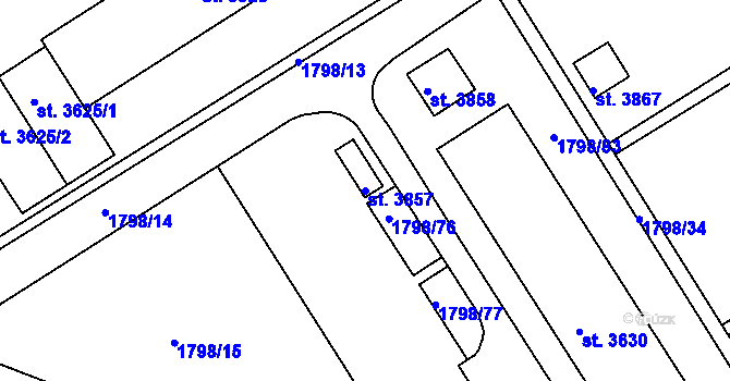 Parcela st. 3857 v KÚ Chrudim, Katastrální mapa