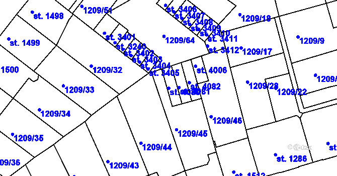 Parcela st. 4080 v KÚ Chrudim, Katastrální mapa