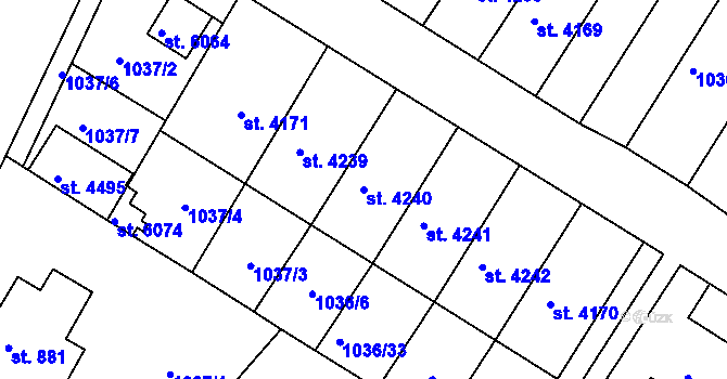 Parcela st. 4240 v KÚ Chrudim, Katastrální mapa