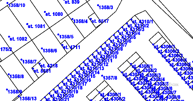 Parcela st. 4310/9 v KÚ Chrudim, Katastrální mapa