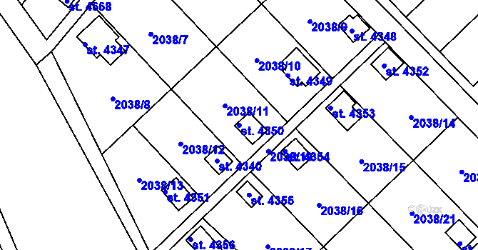 Parcela st. 4350 v KÚ Chrudim, Katastrální mapa