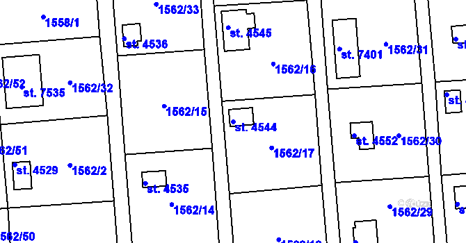Parcela st. 4544 v KÚ Chrudim, Katastrální mapa