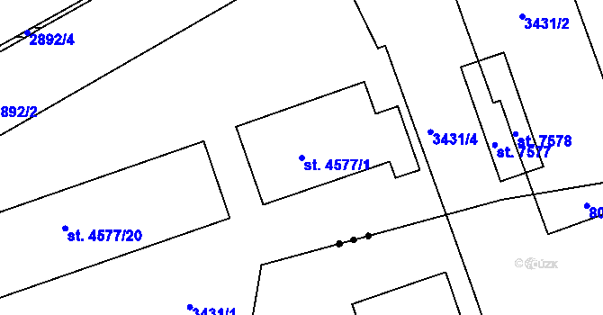 Parcela st. 4577/1 v KÚ Chrudim, Katastrální mapa